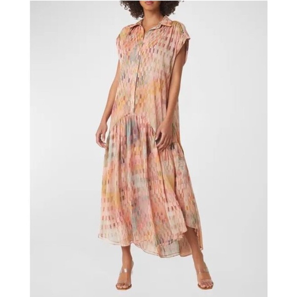 ⭐️Misa Los Angeles Laura Drop Waist Shirtdress Poly Chiffon Multicolor - Picture 9 of 9